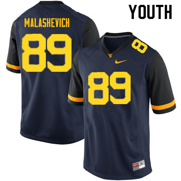 NCAA Youth Graeson Malashevich West Virginia Mountaineers Navy #89 Nike Stitched Football College Authentic Jersey EQ23K02YI